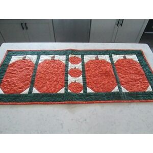 Handmade Pumpkin Fall Table Runner Cloth Green Orange Cream Grandma Cottage Core